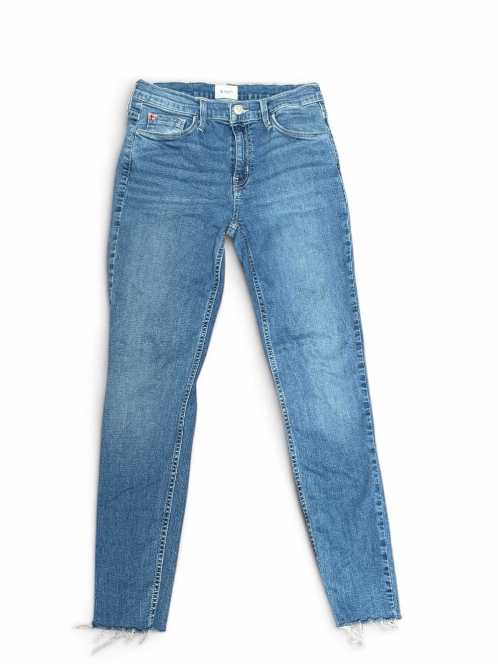 Hudson Classic High-Rise Skinny Jeans w/ raw Hem- Light Blue